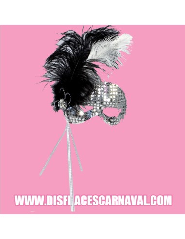 Antifaz Lentej Pl Palito con plumas