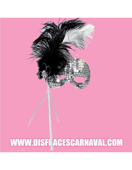 Antifaz Lentej Pl Palito con plumas