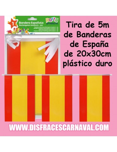 TIRA 5m BANDERAS ESPAÑA PLASTICO 20 x 30cm