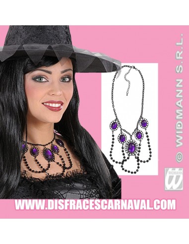 COLLAR NEGRO CON PIEDRAS MORADAS