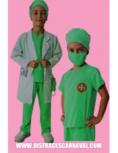 CIRUJANO PIJAMA VERDE + GORRO + BATA BL + MASCARILLA
