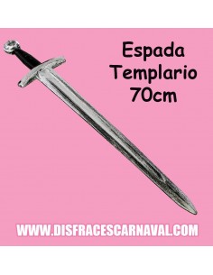 ESPADA MEDIEVAL TEMPLARIO PLATA 70cm EMPUÑADURA NEGRA CRUZ