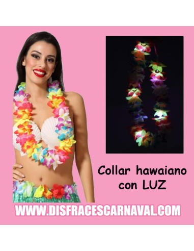 COLLAR HAWAI FLORES TELA CON LUZ MULTICOLOR