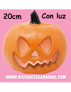 CALABAZA 20cm PLASTICO CON LUZ TRICOLOR
