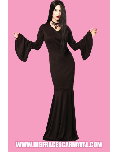 VESTIDO NG ESCOTE PICO MORTICIA,BRUJA,..AD