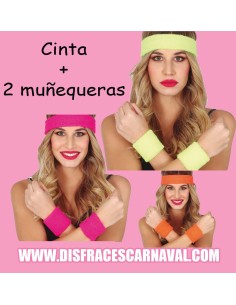 SET DEPORTE CINTA CABEZA Y 2 MUÑEQUERAS NEON