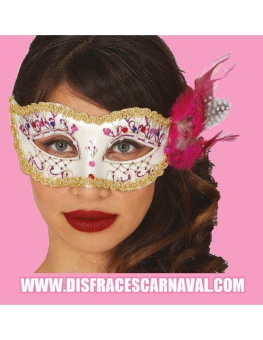 ANTIFAZ ESTAMPADO CON PLUMAS LATERALES FX