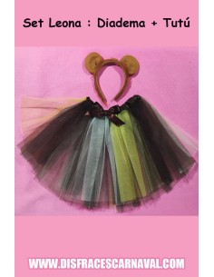 SET LEONA TUTU TRICOLOR + DIADEMA OREJAS