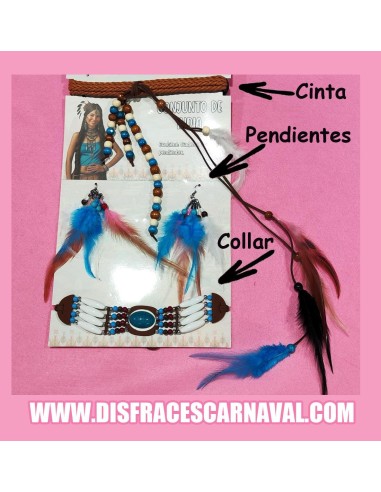 SET INDIA, HIPPIE,... COLLAR, CINTA Y PENDIENTES CUERO CON PLUMAS