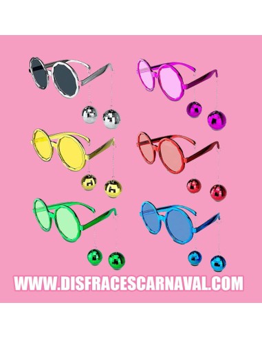 GAFAS REDONDAS GRANDES COLORES CON BOLAS DISCO COLGANDO