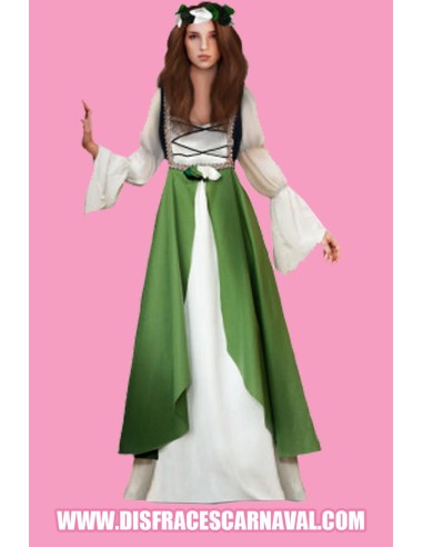 DAMA MEDIEVAL BLANCA Y VERDE TALLE ALTO
