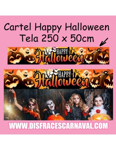 CARTEL TELA  250x50cm HAPPY HALLOWEEN CALABAZAS