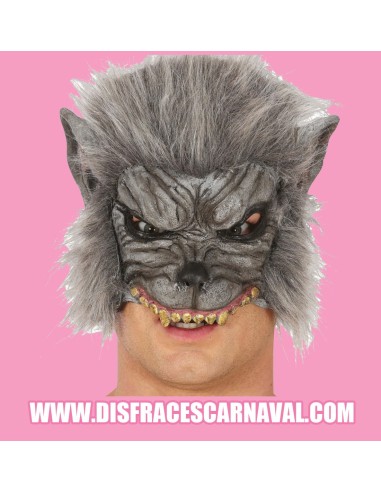 LOBO GRIS LATEX CON PELO MEDIA MASCARA