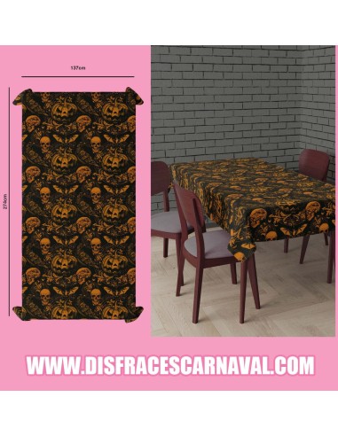 MANTEL CALABAZAS TERRORÍFICAS 137x274cm