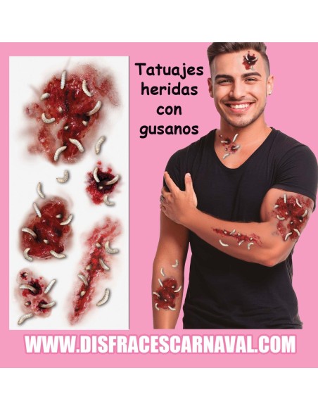 TATUAJES HERIDAS CON GUSANOS PLANTILLA 30x13cm