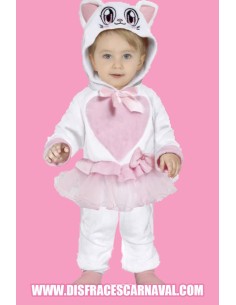 BEBE GATITA BLANCA ENTERIZO CON TUTU ROSA