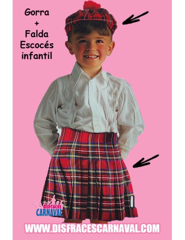 Falda y gorra escocés infantil