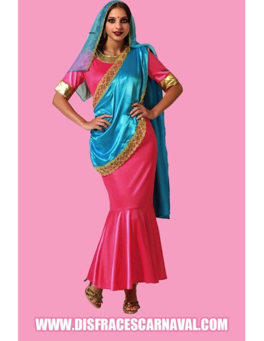 HINDÚ VESTIDO FUXIA Y MANTO TURQUESA BOLLYWOOD