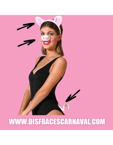 SET CERDO ROSA CLARO : DIADEMA OREJAS + MORRO +...