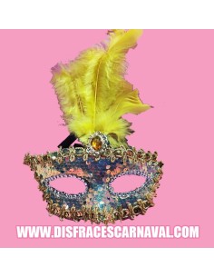 ANTIFAZ VENECIANO ORO CON PLUMAS EN FRONTAL
