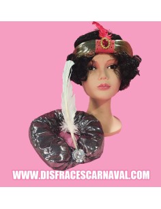Turbante Lamé Oro con pluma de pavo roja