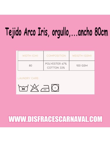 Tejido al corte BANDERA ARCOIRIS. Ancho 80cm