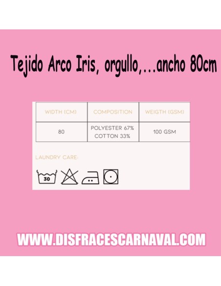 Tejido al corte BANDERA ARCOIRIS. Ancho 80cm