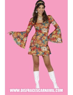 VESTIDO HIPPIE GIRL ESTAMPADO NARANJAS Y AZULES