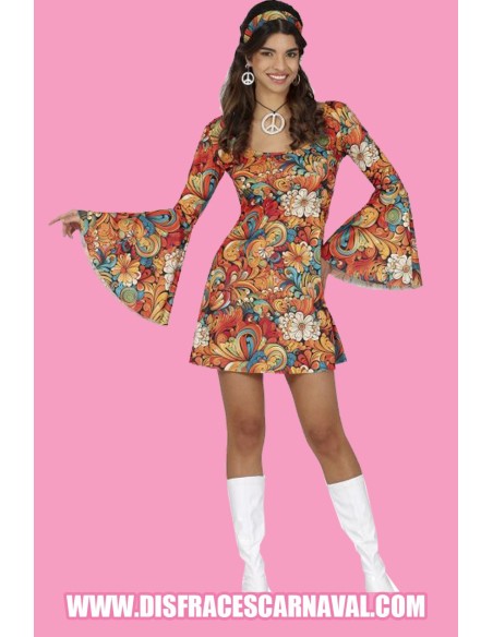 VESTIDO HIPPIE GIRL ESTAMPADO NARANJAS Y AZULES