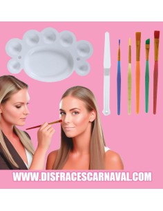 PALETA + ESPATULA Y 5 BROCHAS DE MAQUILLAJE