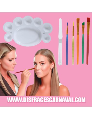 PALETA + ESPATULA Y 5 BROCHAS DE MAQUILLAJE
