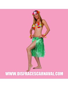 FALDA HAWAIANA RAFIA 75-80cm VERDE