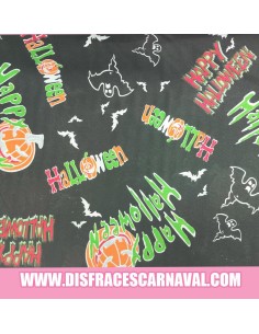 Tejido al corte SATEN NEGRO LETRAS HALLOWEEN ancho 150cm