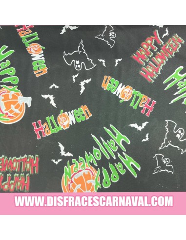 Tejido al corte SATEN NEGRO LETRAS HALLOWEEN...