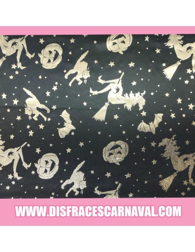 Tejido al corte NEGRO ESTAMPADO EN ORO CON...