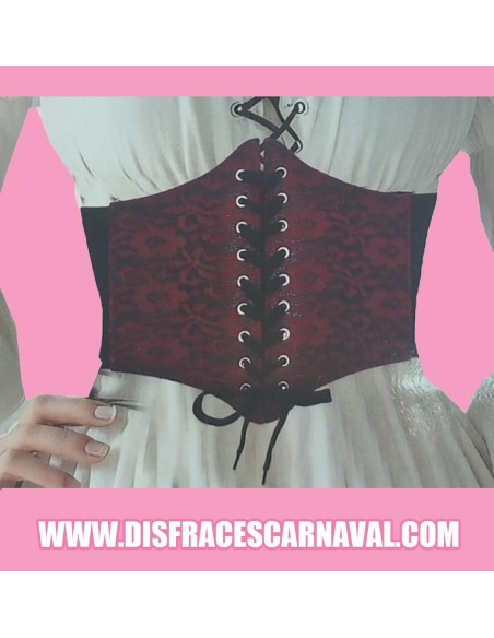 CORSET ALTURA 23cm NEGRO CON ENCAJE ROJO