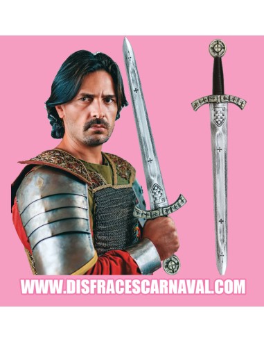 ESPADA MEDIEVAL 60cm PLATA ENVEJECIDA Y ORO