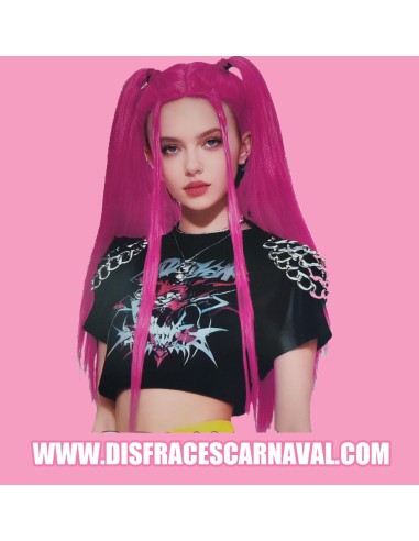 PELUCA KPOP MIRA FUXIA CON 2 COLETITAS