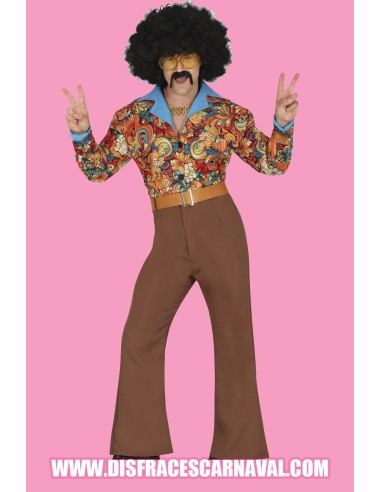 HOMBRE AÑOS70S CAMISA ESTAMPADA Y PANT MARRON...