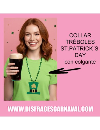 COLLAR SAN PATRICIO TRÉBOLES PLASTICO VERDE CON...