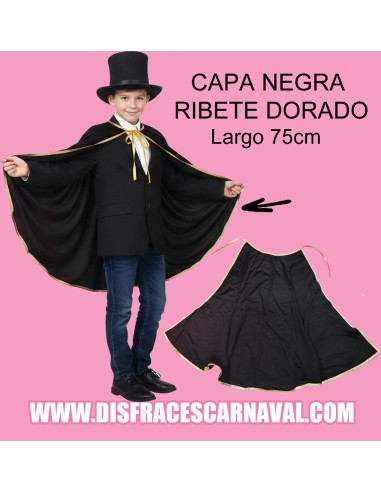 CAPA NEGRA 75cm CALIDAD CON RIBETE DORADO