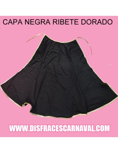 CAPA NEGRA 75cm CALIDAD CON RIBETE DORADO