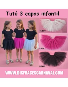 TUTU 3 CAPAS MONOCOLOR LARGO 30cm infantil