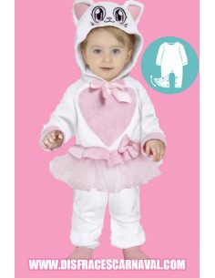 BEBE GATITA BLANCA ENTERIZO CON TUTU ROSA