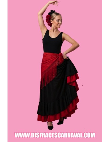 Falda Ensayo Flamenco Negra y Roja 2 vol