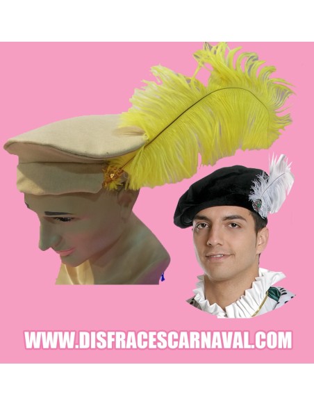 Gorra con pluma, paje,..