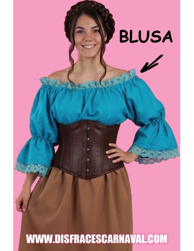 BLUSA CAMPESINA MEDIEVAL TURQUESA PUNTILLA