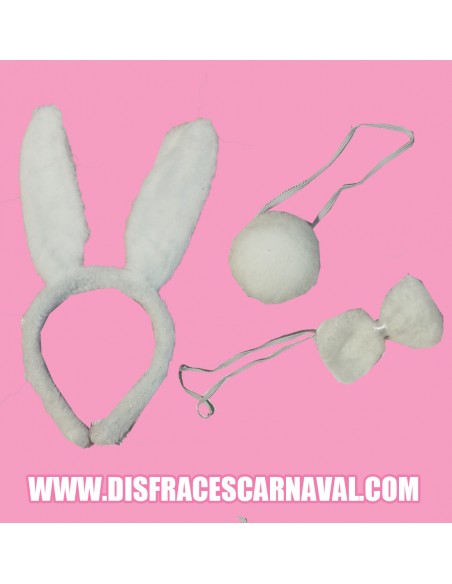 SET CONEJITO : OREJAS + POMPOM PAJARITA GRIS-BL / BL-BL