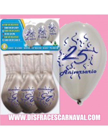 Bolsa 8 globos plata "25 Aniversario"